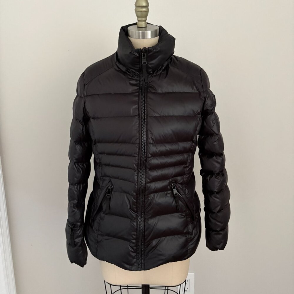 Andrew Marc Down Jacket Black Shiny Moto Zippers Puffer 650 Fill Quiet Luxury S